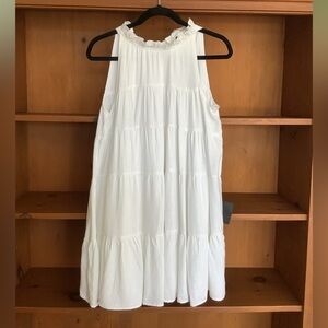 NWT Lulus White Linen Blend Tiered Mini Dress Size S | Cottagecore Summer
